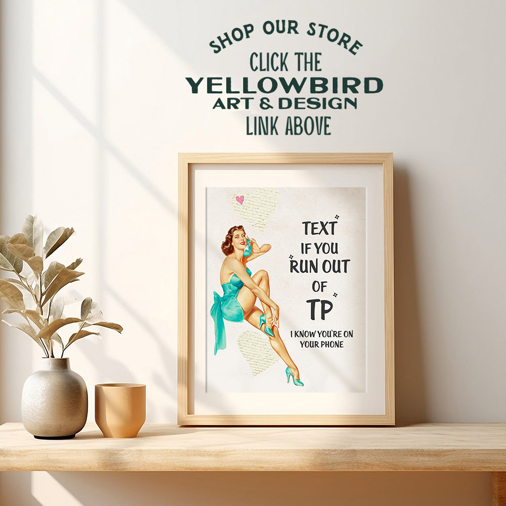 Pin up Funny Vintage Style Bathroom Home Decor Print - 8x10 Wall Art Picture for Bath - Great Unique Humorous Gift - Unframed Retro Poster Decoration