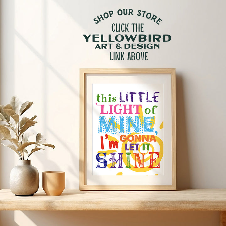 Kids Wall Decor for Girls Bedroom, Boys Room Decor, Baby Nursery - Cute Original Colorful Wall Art - Unique Housewarming Gift - This Little Light of Mine - 8x10 UNFRAMED Picture Print