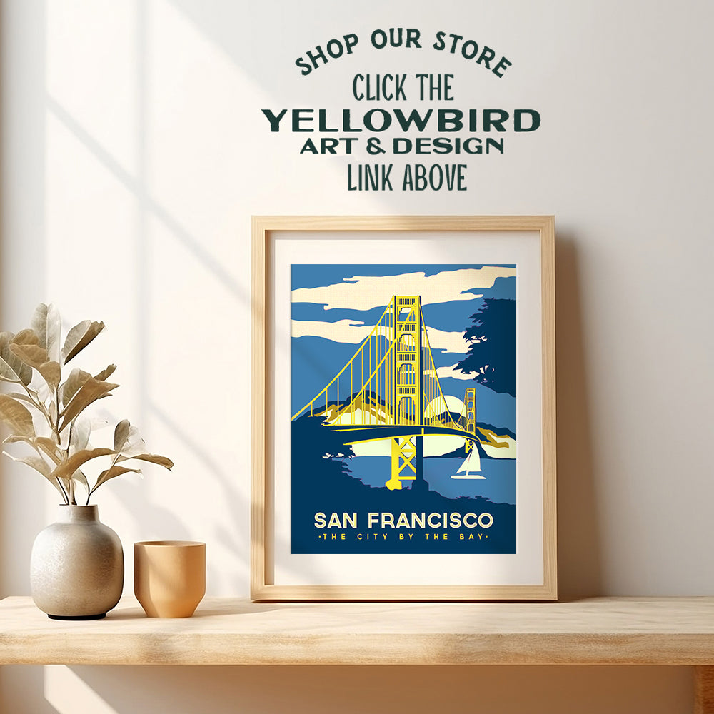 San Francisco Golden Gate Bridge Poster - 8x10 Vintage Retro Travel Wall Art Print - Gift for California Cali CA Fans - Home or Apartment Decor for Living Room, Office, Bedroom, Family Room -UNFRAMED