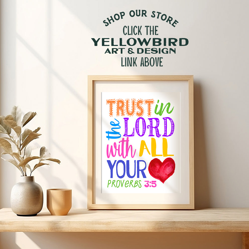 Religious Decor - Bible Verse Scripture Wall Art for Kids Bedroom, Boys, Girls Room, Bible Study, Church Sunday School - Inspirational Christian Gifts - Trust in the Lord With All Your Heart Proverbs