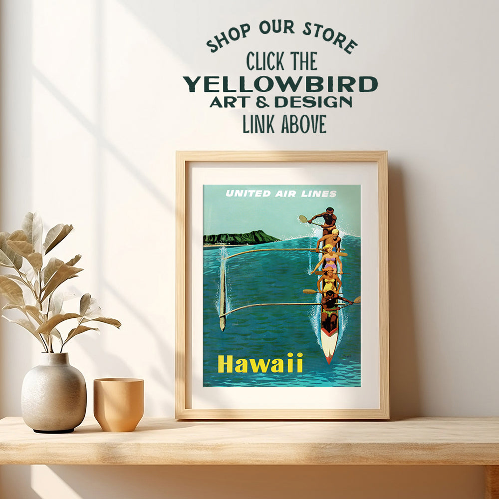 Vintage Hawaii Travel Poster Wall Art Print - 8x10 Photo - Perfect Tropical Home Decor for Lake or Beach House, Living Room, Bedroom, Bathroom, Den - A Great Easy Gift for People Who Travel - Unframed