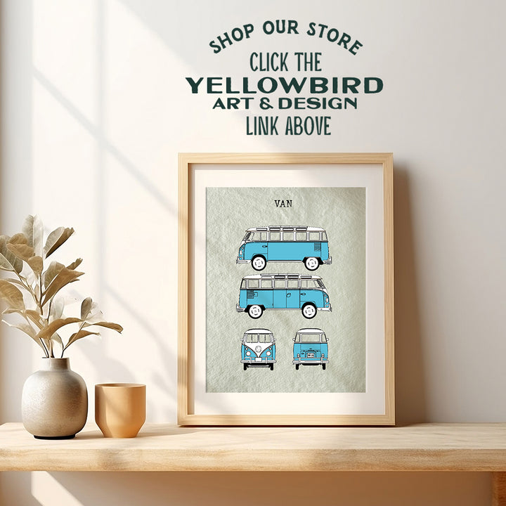 Volkswagen Camper Van Patent Art Prints - Vintage Wall Art Poster Set - Chic Rustic Home Decor for Bedroom, Kitchen, Beach or Lake House, Office - Gift for Hippies, Surfers, 8x10 Photo Unframed