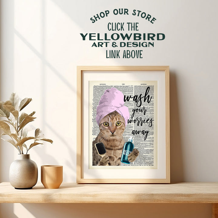 Cat Wall Decor - Unique Cat Wall Art - Original Bathroom Dictionary Art - 8x10 Photo, Upcycled Typography Quote for Bath - Funny Affordable Gift for Cat Lover - Cat Wall Decor Picture Poster Print