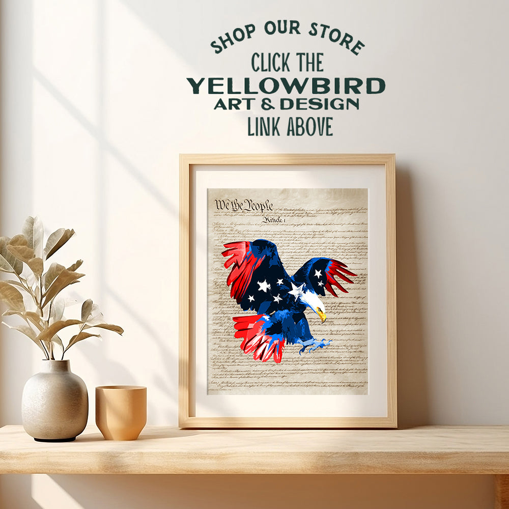 Patriotic American Eagle on US Constitution Wall Art Print, Home Decor - Vintage Poster - Unique Room Decorations for Office, Living Room, Family Room - Gift for Veterans - 8x10 Photo Unframed