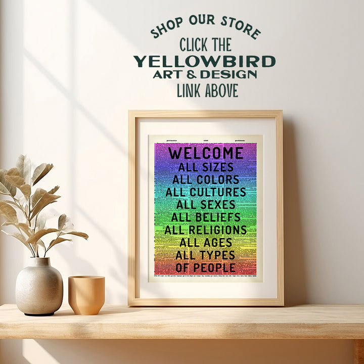 Welcome Sign - Tolerance Dictionary Wall Decor Picture - Art Poster Print for Home, Office, Store, Bar - Gift for LGBTQ, Queer, Gay, Bi, Lesbian, African American, Black, Latino, Liberal Democrats