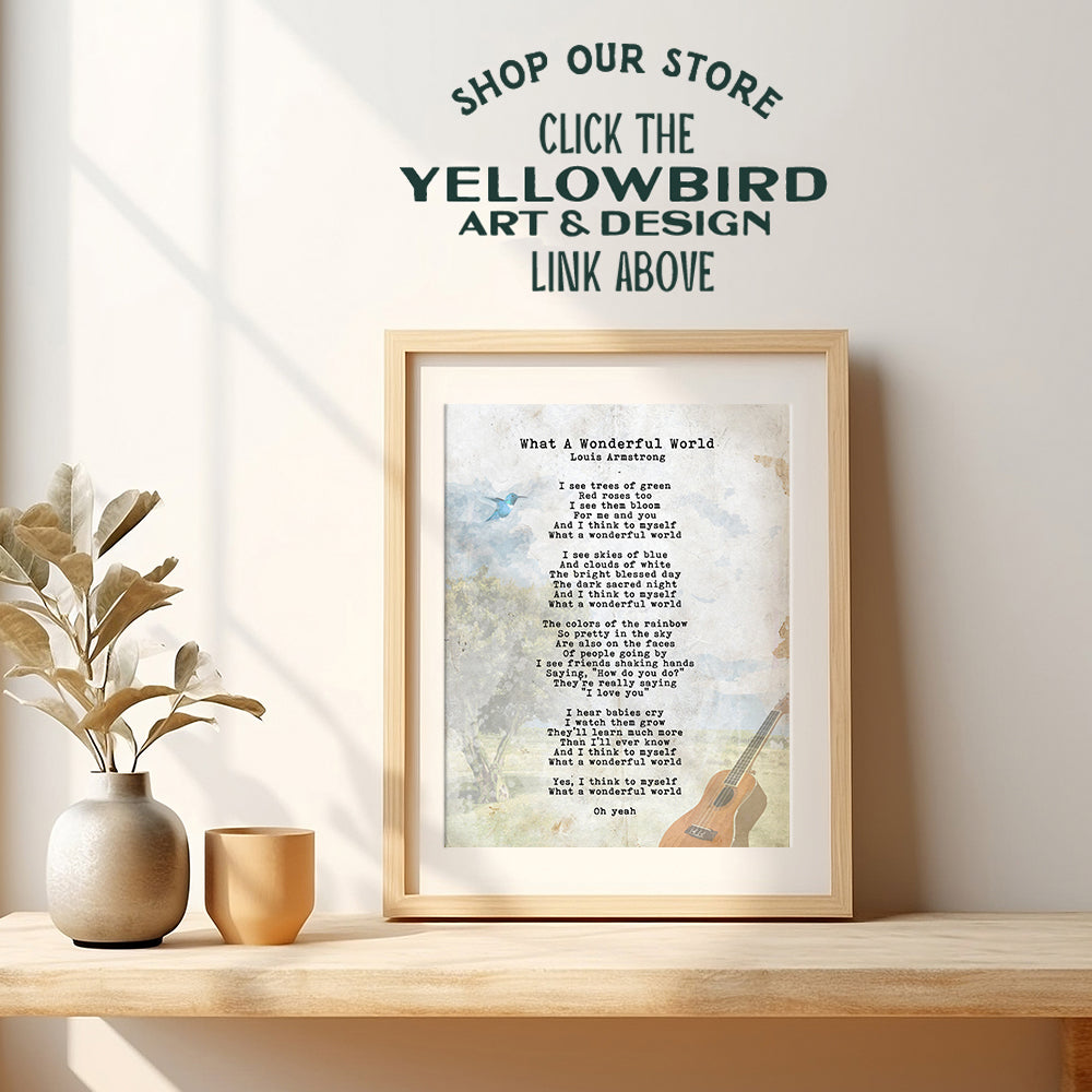 What a Wonderful World Lyrics Poster - 8x10 Wall Art, Home Decor - Louis Armstrong Song Music Art Print - Uplifting Motivational Inspirational Quote, Sentimental Saying - Unframed Print