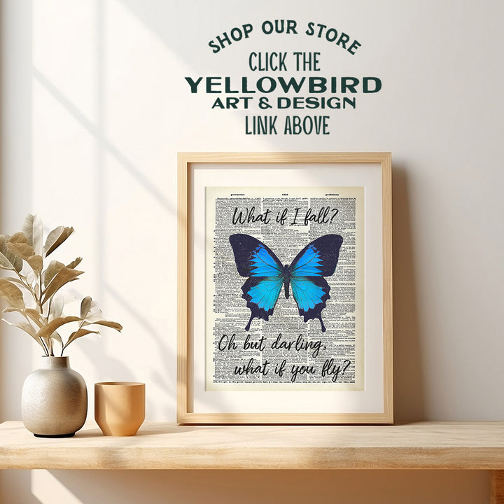 Inspirational Wall Art - Home Decor, Room Decorations for Bedroom, Office, Living Room - Unique Cute Boho Gift for Women, Girls, Teens - Blue Butterfly - 8x10 Self Confidence Picture Poster Sign