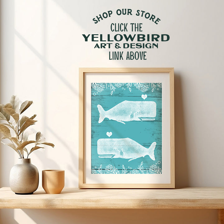 Nautical Whales Art Print - Vintage Wall Art Poster - Retro Shabby Chic Farmhouse Home Decor for Beach House or Lake House, Kitchen, Bathroom - A Great Housewarming Gift - 8x10 Photo - Unframed