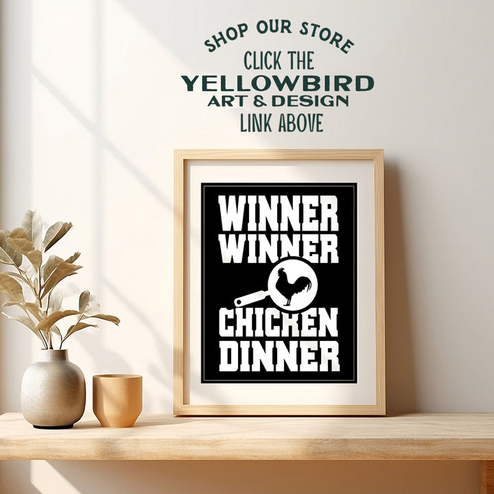 Dinner Wall Art Print - Unframed Funny Typography - Makes a Great Gift for Bars, Kitchens, and Home Decor - Ready to Frame (8x10) Photo - Winner Winner Chicken Dinner