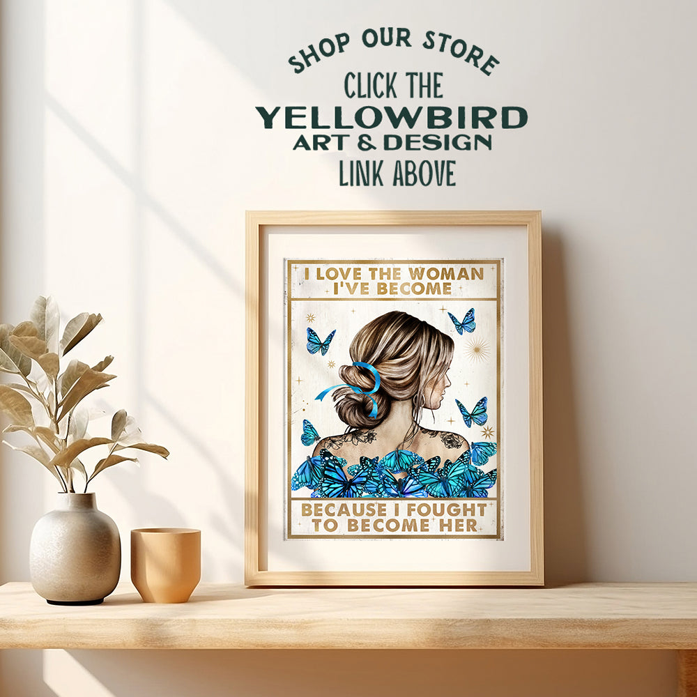 Inspirational Wall Decor - Motivational Wall Art - Boho Wall Art - Positive Quotes Wall Decor - Boho-chic Blue Butterfly Bedroom Decor for Women - Yellowbird Art & Design - Motivational poster 8x10