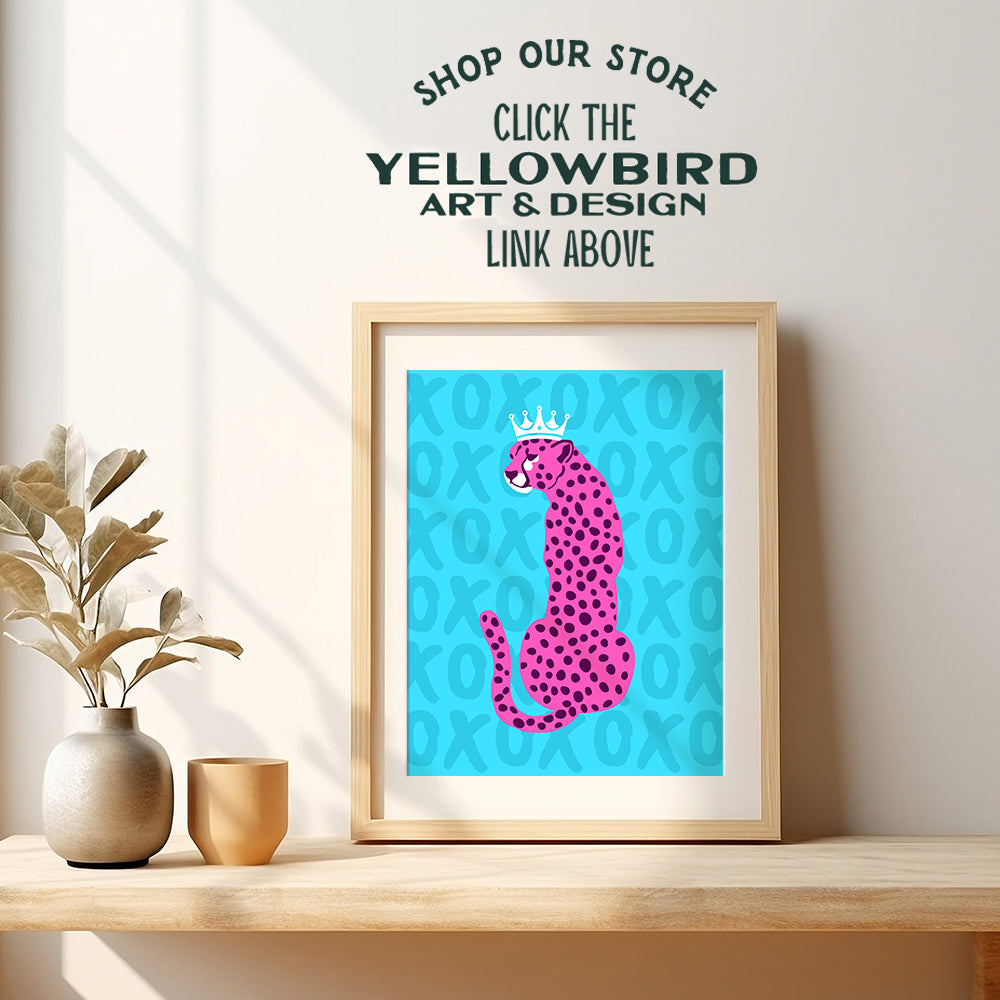 Trendy Aesthetic Room Decor -Cheetah Wall Art - Minimalist Wall Decor - Pink Blue Preppy Room Decor - Indie Room Decor - Leopard Home Decor - Teen Girls Womens Bedroom Decor - Yellowbird Art & Design