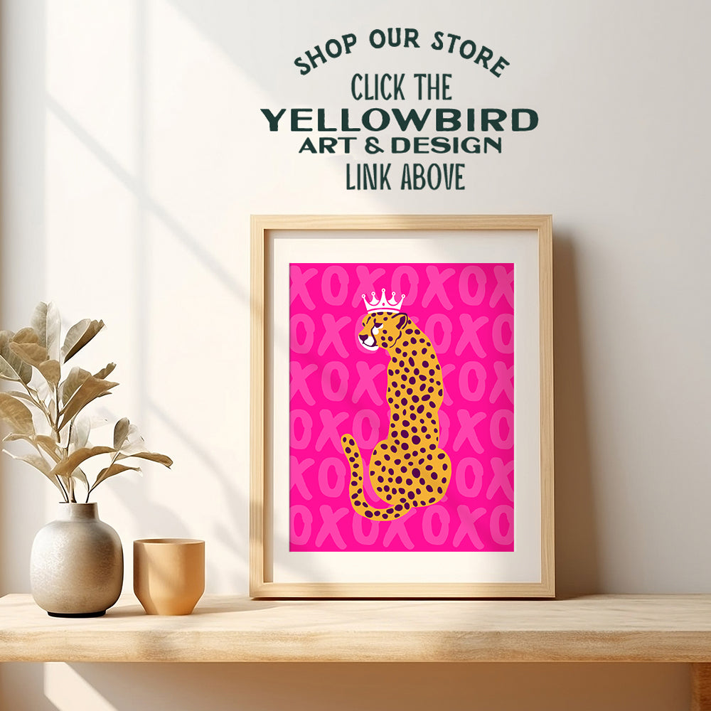 Cheetah Wall Art - Cheetah Print Wall Decor - Indie Trendy Aesthetic Room Decor - Pink Preppy Room Decor - Yellowbird Art & Design Wall Art - Leopard Home Decor - Teen Girls Womens Bedroom Decor