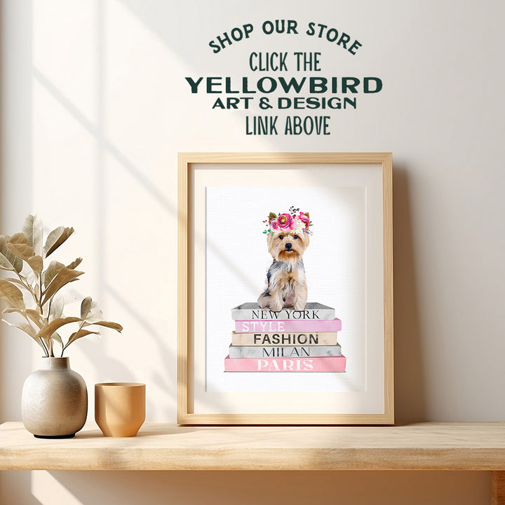 Yorkshire Terrier - Yorkie Gifts for Women, Girls - Dog Wall Decor - Designer Wall Art - Dog Lover Gifts - High Fashion Design Decoration for Bedroom, Living Room - Cute Puppy Gifts - Glam Wall Art