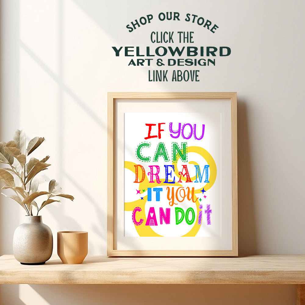 Motivational Quote Home Decor - Cute Mouse Inspirational Gift for Fans - Room decoration Wall Art Poster print for Boy, Girl or Kids Bedroom, Baby Nursery - If You Can Dream It 8x10 Unframed