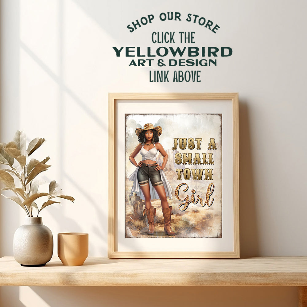 Black Girl Cowgirl Decorations - Trendy Rustic Counry Wall Decor for Women, Woman, Teen Girls, African Americans - Cute Sayings Western Home Decor - Just a Small Town Girl funny Quotes for Black women