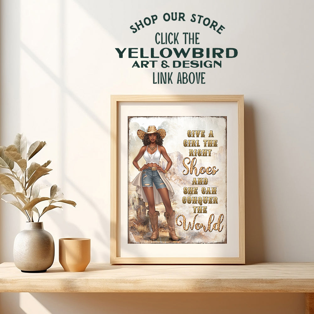 Black Cowgirl Motivational Wall Art - Boho-chic Rustic Farmhouse Decor - Inspirational Glam Wall Art - Country Room Decor, Western Decor, Black Girl Decorations - African American Wall Art for Women