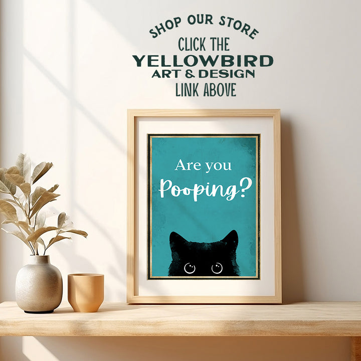 Funny Cat Bathroom Decor - Cat Lovers Bathroom Wall Art - Bath Wall Decor - Blue Bathroom Decor for Men Women - Cat Gifts - Small Bathroom Decor - Restroom Sign Powder room Picture 8x10 UNFRAMED