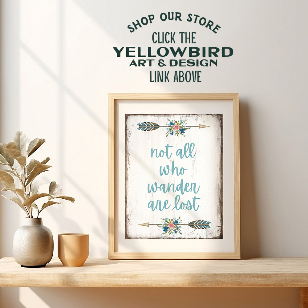 Not All Who Wander Are Lost Wall Decor - Indian Arrow Wall Decor - Hippie Room Decor - Light Blue Rustic Bohemian Wall Art - Inspirational Boho Decorations - Girls, Womens Bedroom - Positive Quotes