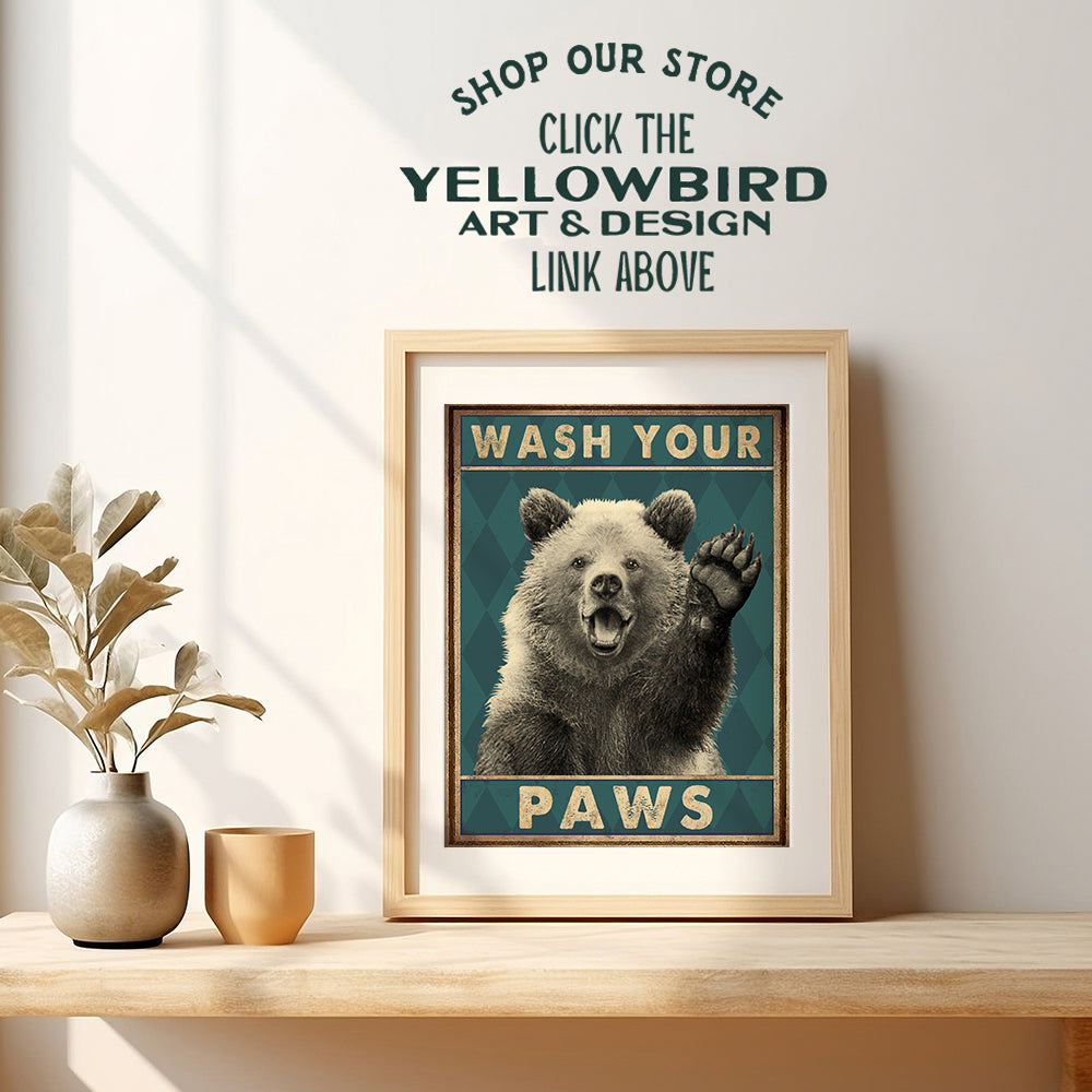 Wash Your Hands Kids Bathroom Wall Art & Decor - Boys Bathroom Wall Decor - Restroom Sign - Bath Wall Decor - Funny Bathroom Decor - Bear Wall Decor Poster - Powder room Decor - 8x10 UNFRAMED