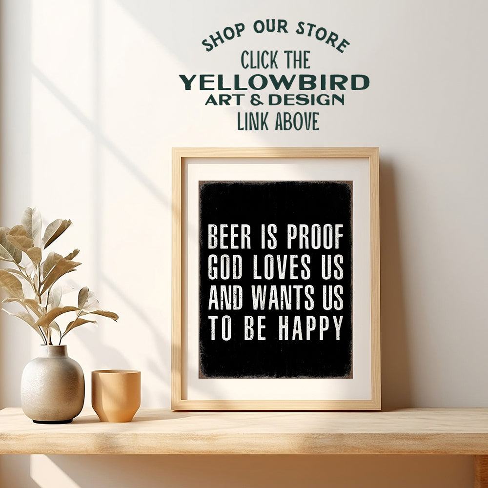 Bar Wall Decor for Men - Beer Wall Art - masculine Bar Art for Man cave Decor - Rustic Black and White Beer Decorations - funny Quotes Wall Decor - Yellowbird Art & Design Quotes - Garage Wall Decor