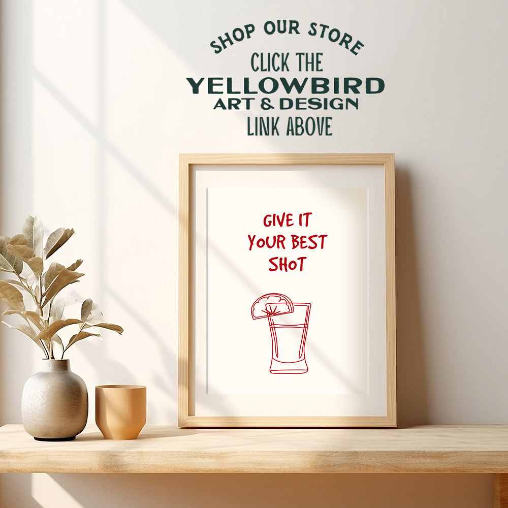 Bar Wall Art Funny Sayings - Cute Preppy Trendy Wall Decor - College Dorm Chic Home Decor - Happy Hour Sign Wall Art for Women - 80s Drink Decor - Minimalist Kitchen Decor - Yellowbird Art & Design