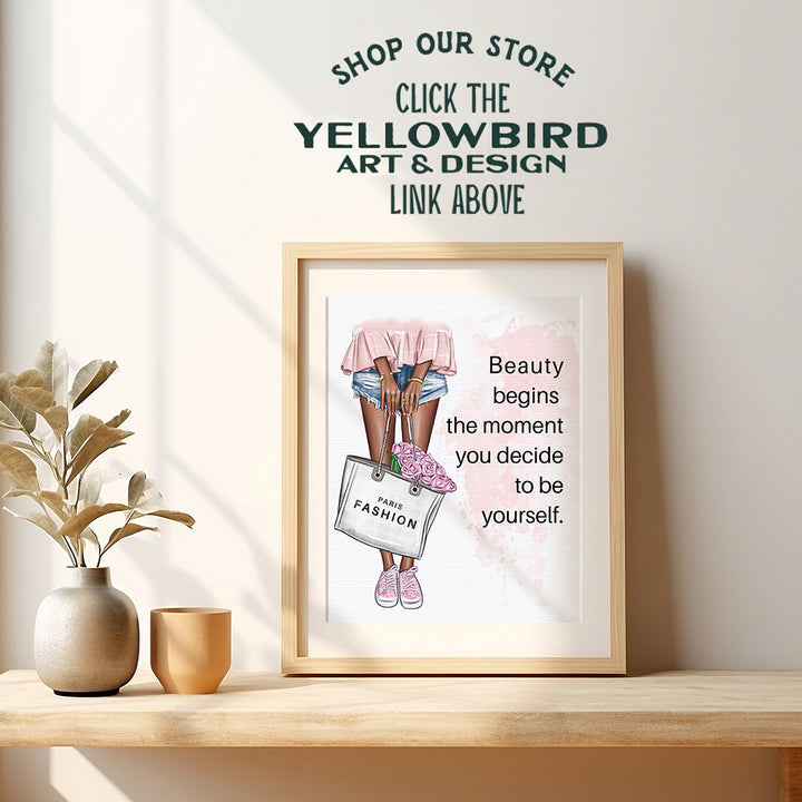 Positive Quotes Wall Decor for Black African American Women - Inspirational Motivational Quote Wall Art - Luxury Glam Fashion Wall Decor - Wall Art For Designer Handbags Fan, Couture Fashionista