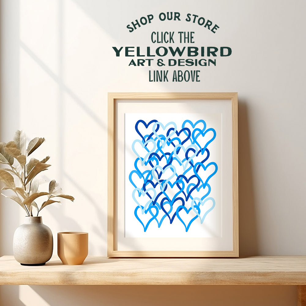 Cute Heart Wall Decor for Women, Kids - Nursery Decor for Baby, Toddlers - Preppy Room Decor for Teen Girls, Boys Bedroom - Blue and White Trendy Wall Art Poster - Love Wall Decor - Baby Shower Gifts