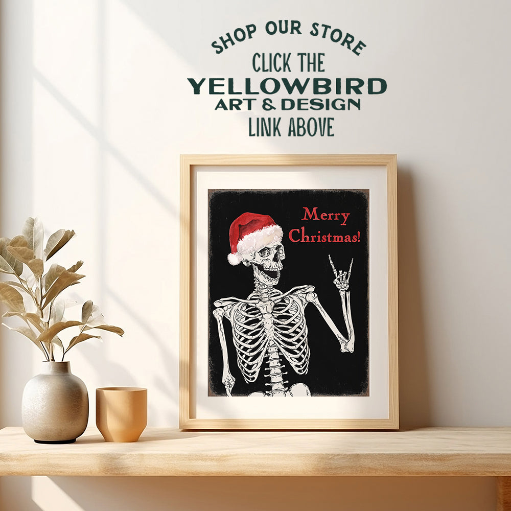 Cute Christmas Wall Art & Decor - Funny Christmas Decorations for Men - Merry Christmas Decor - Black Christmas Decorations - Skeleton Holiday Home Decor - Xmas Wall Art Poster - UNFRAMED 8x10