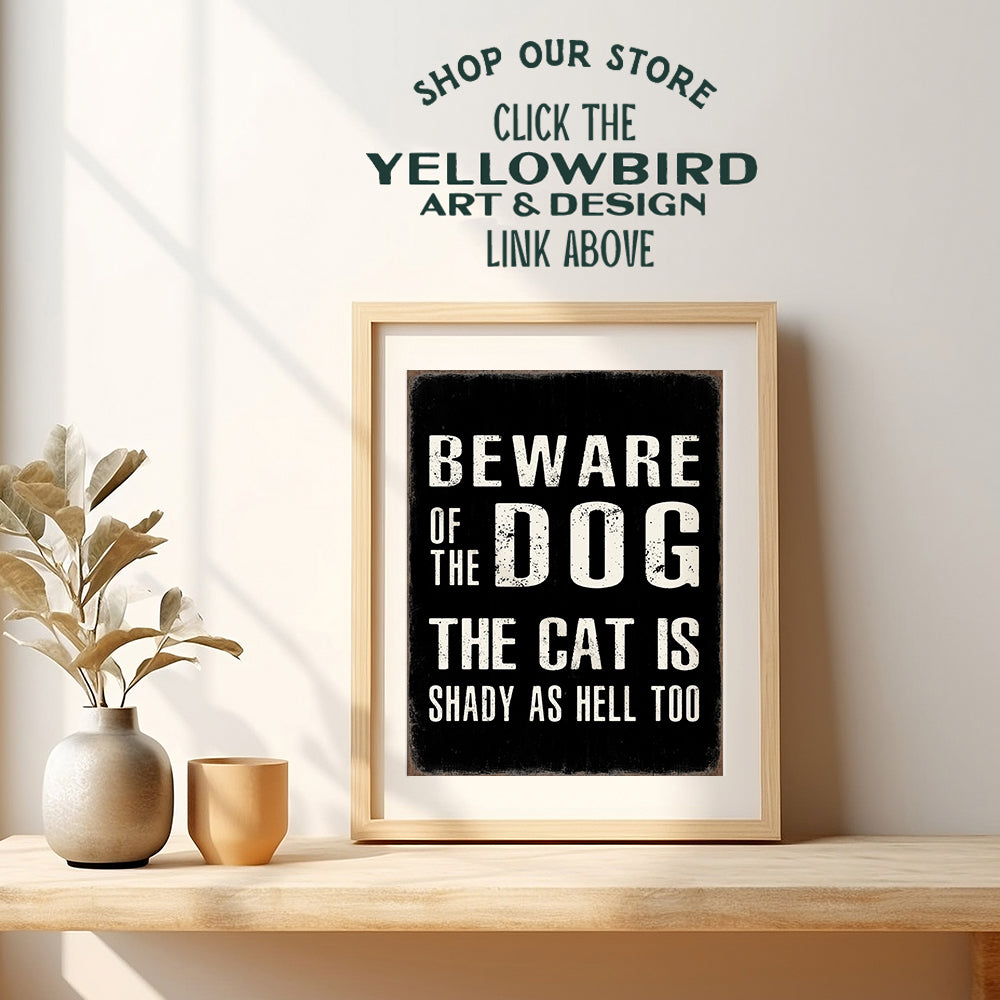 Beware of Dog Sign Funny Poster - 8x10 Cat Wall Art & Decor - Dog Quotes Wall Decor - Cute Cat Wall Decor - Dog Wall Decor Picture Print - Cat Gifts for Women Men - Cool Unique Dog Lover Gifts