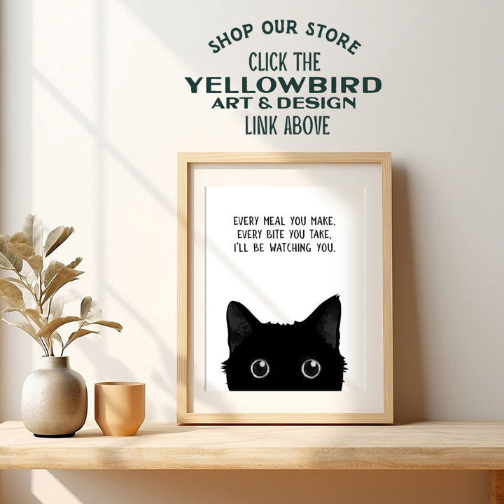 Black cat Wall Decor - funny Cat Stuff - Black Kitchen Decor - Cute Cat Wall Art - small Dining room Wall Decor - Cat Gifts for Cat Lovers - Cat Themed Decorations, Cat Poster - Cafe Wall Art 8x10