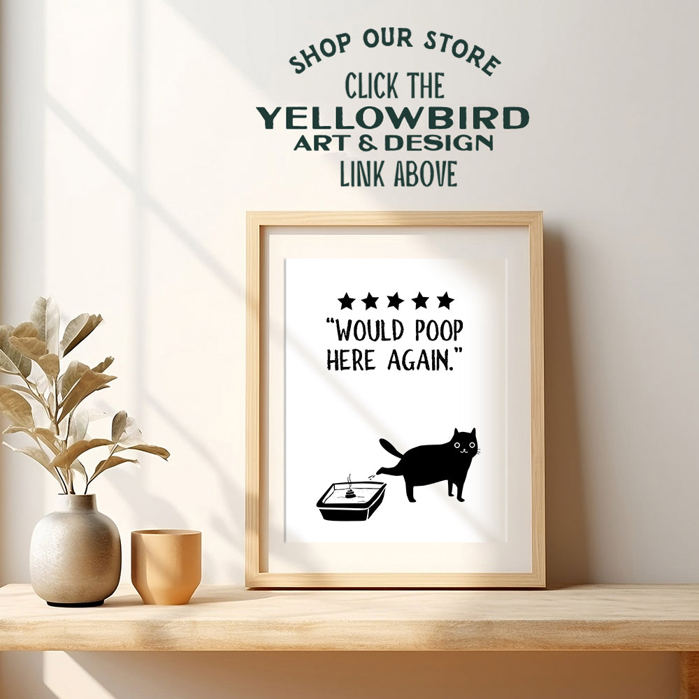 Cat Wall Decor Bathroom Decor - funny Cat Would Poop Here Again Bathroom Sign - Cute Cat Bathroom Wall Art - Cat Mom, Dad - Black Cat Wall Art - Black Bathroom Decor - Bathroom Accessories for Men