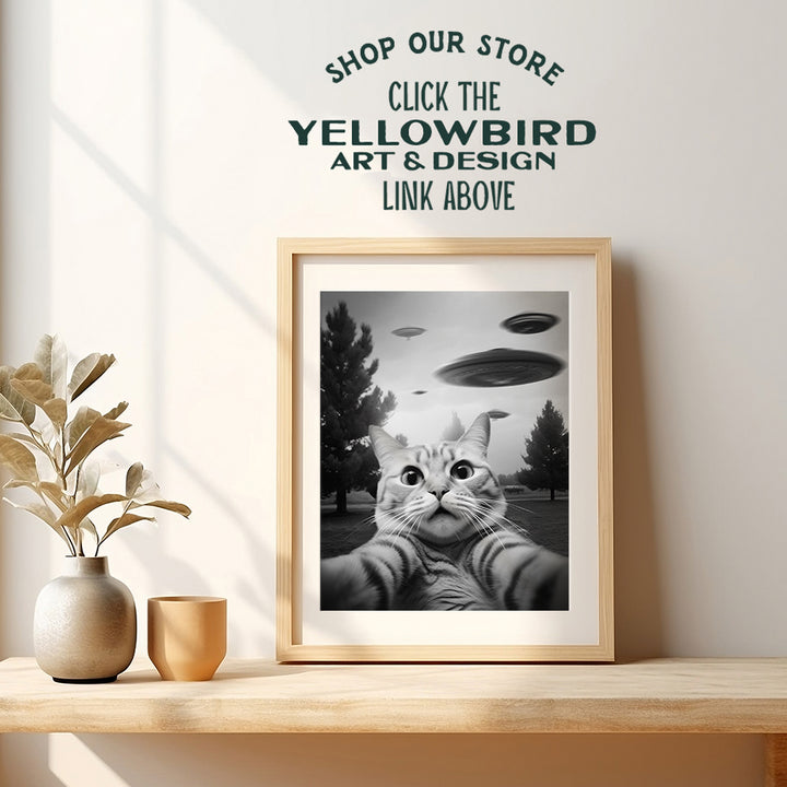 funny Cat Wall Art & Decor - Cat Themed Wall Decor - funny Wall Art for Teen Boy, Boys Bedroom Decor -Cat Pictures - Cat Gifts for Men - Cat Themed College Dorm Room Decor Poster - UFO Wall Decor