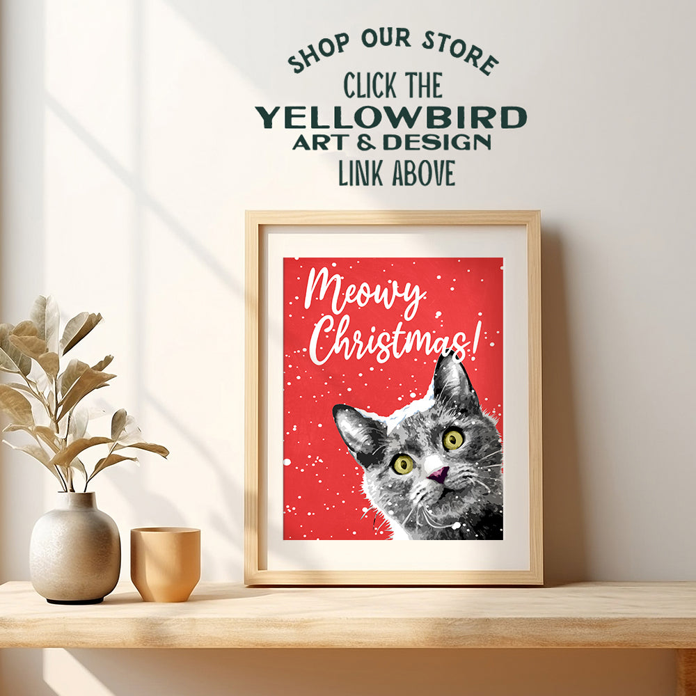 Meowy Christmas - Funny Black Cat Christmas Decorations - Xmas Decorations - Cute Christmas Wall Decor for Cat Lovers - Holiday Decorations - Holiday Home Decor - Unique Christmas Wall Art Poster