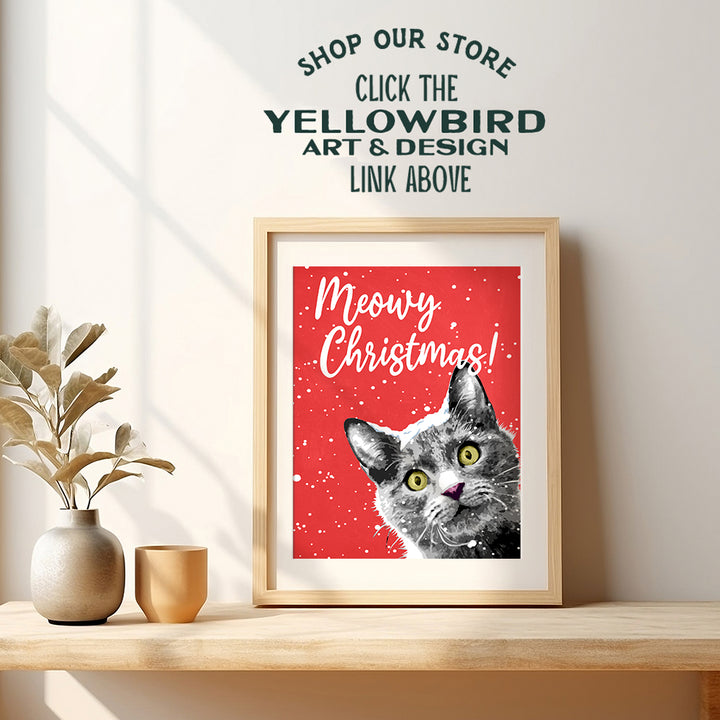 Meowy Christmas - Funny Black Cat Christmas Decorations - Xmas Decorations - Cute Christmas Wall Decor for Cat Lovers - Holiday Decorations - Holiday Home Decor - Unique Christmas Wall Art Poster