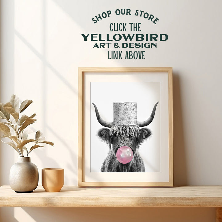 Cute Cow Bathroom Wall Art - Scottish Highland Cow Print - Black Gray Grey Pink Bathroom Wall Decor - funny Bathroom Pictures - Kids Bathroom Sign - Country Rustic Farmhouse Bathroom Accessories