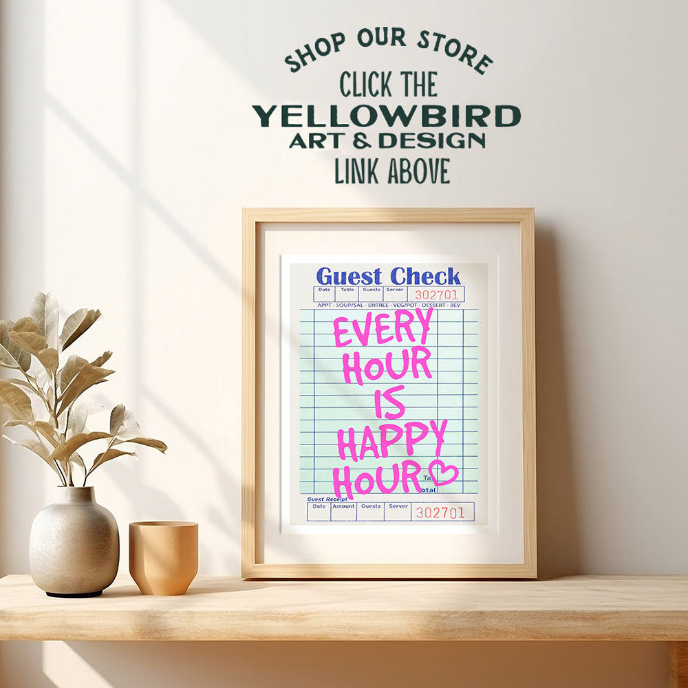 Preppy Happy Hour Bar Decor - Trendy Stuff Chic Wall Art, Cute Wine Wall Art, Funky Bar Decorations - Guest Check Wall Decor, Cocktail Wall Decor for Women - Home Decor Aesthetic funny Dorm Room Decor