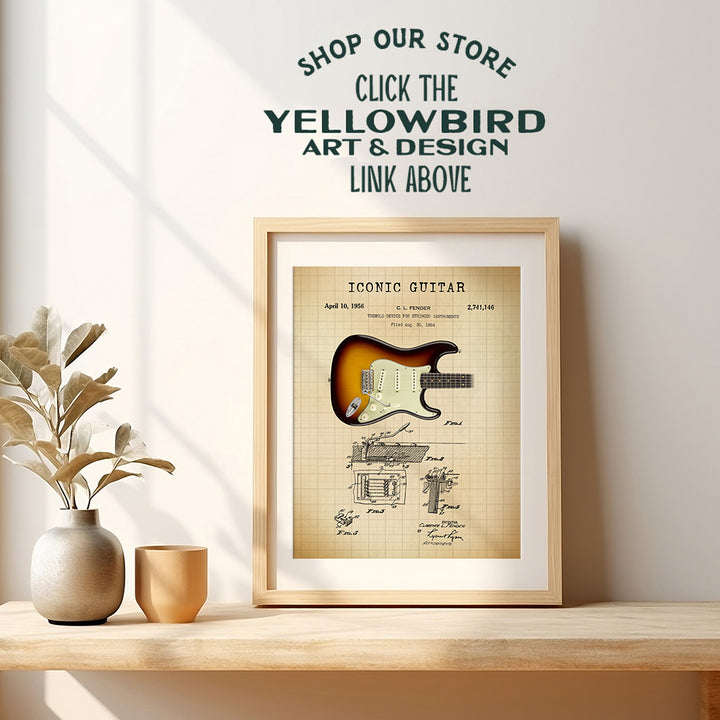 Patent Print - Iconic Guitar of Famous Musicians - Music Gift for Rock n Roll Fan, Musicians, Electric Guitar Player - Cool Wall Art, Home Decor Artwork Poster Picture -8x10 Unframed