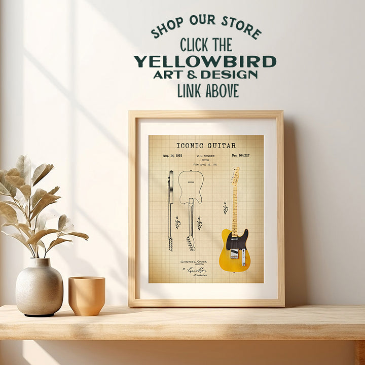 Guitar Patent Print - Iconic Guitar of Famous Musicians - Music Gift for Rock n Roll Fan, Musicians, Electric Guitar Player - Cool Wall Art, Home Decor Artwork Poster Picture - 8x10 Unframed