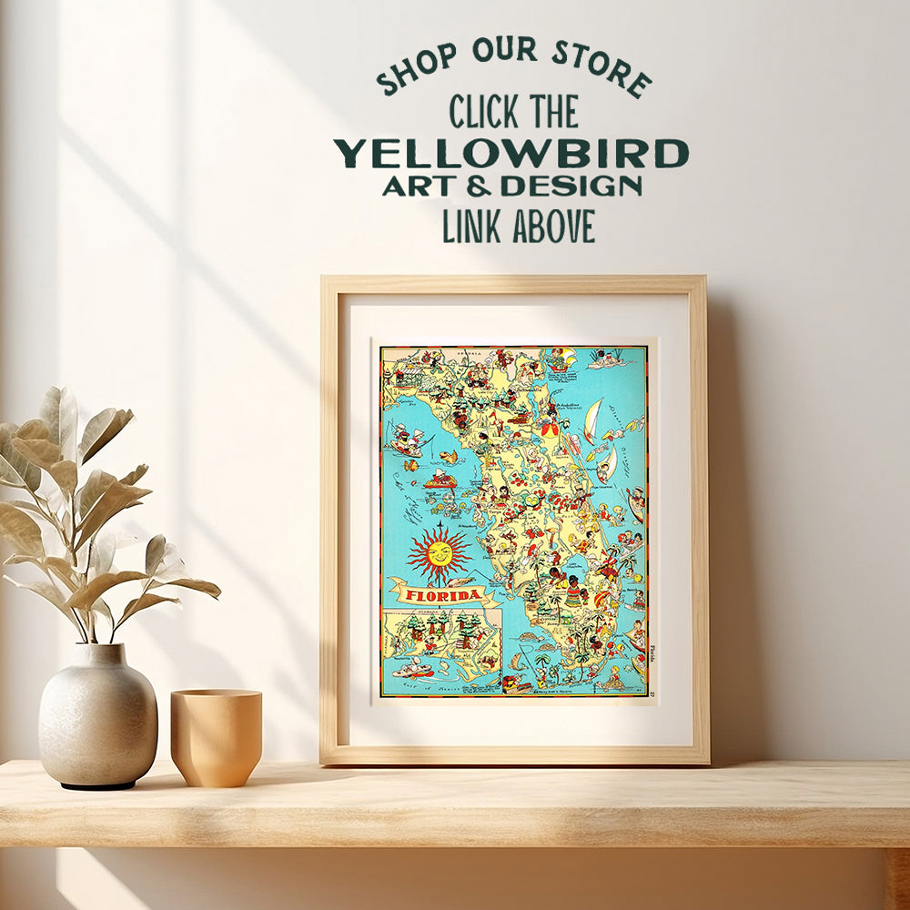 Map of Florida - Florida Tourism Tourist Map - 8x10 Sunshine State Travel Poster Postcard Wall Art Print - Unique Gift for Floridians - Vintage Retro Home Decor Picture - FL Beach House, Office