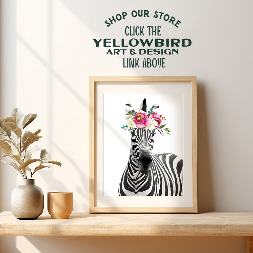 Zebra w/Flowers - Jungle Animal Floral Watercolor Wall Art Print Poster - Home Decor for Women, Girls, Teens or Kids, Room, Bedroom, Nursery - Cute Unique Baby Shower Gift - 8x10 Unframed