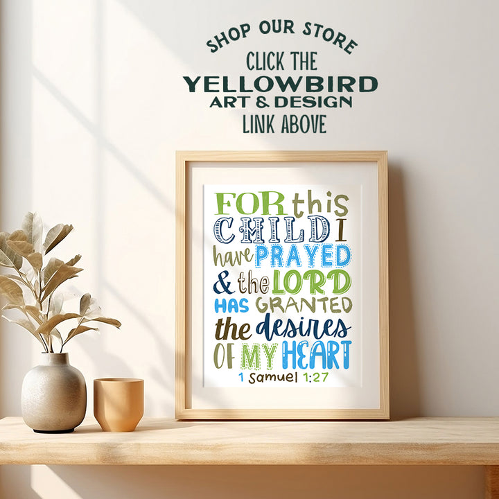 For This Child We Have Prayed - Religious Little Boys Room Decor - Toddler Boy Nursery Wall Decor - Baby Boy Christian Wall Art - Bible Verses Baby Shower Gift - Scripture Wall Decor