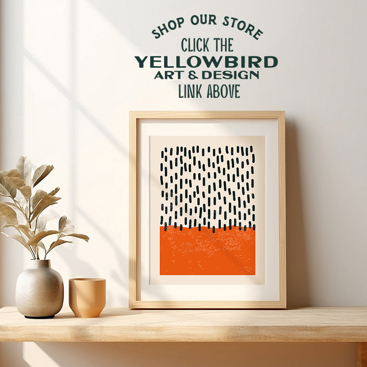 Mid Century Modern Abstract art - Geometric Wall Decor for Farmhouse Bathroom - Boho Wall Art for Women - Unique Minimalist Home Decor - Contemporary Line art Black and Orange Living room Aesthetic