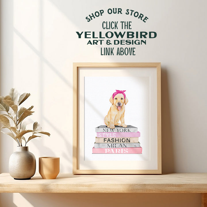 Glam Designer Wall Art - Dog Wall Decor - Yellow Labrador Retriever Gift - Yellow Lab - Lab Puppy Wall Decor - Fashion Design Wall Art - Dog Lover Gifts - Dog Wall Art