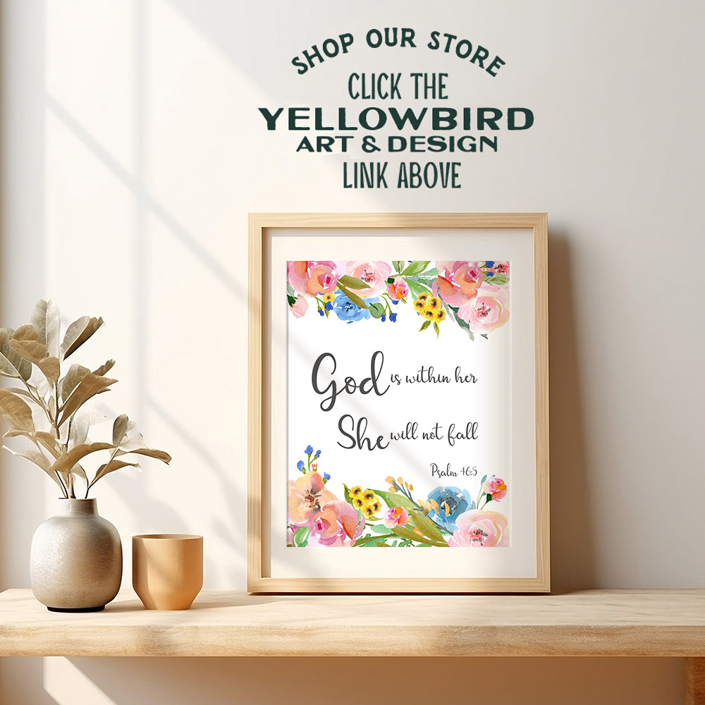 Psalm 46 - God is Within Her She Will Not Fall - Positive Quotes Wall Decor - Motivational Posters - Inspirational Christian Wall Art - Bible Verse Scripture Decor - Gift for Religious Women, Girls