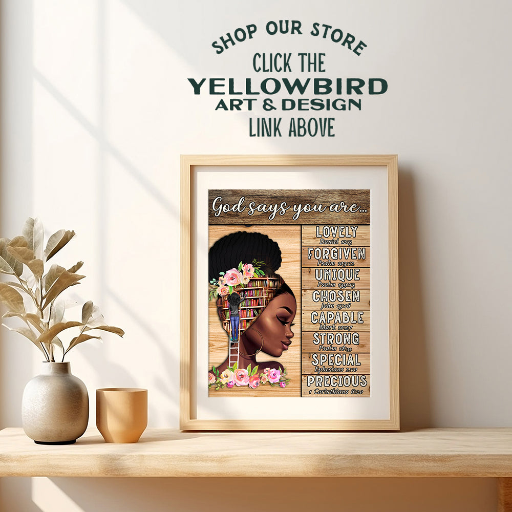 African American I Am Decor - Black Wall Art - Catholic Christian Religious Gifts for Women - God Says You Are - African American Girls - Inspirational Scripture - Motivational Spiritual Bible Verses