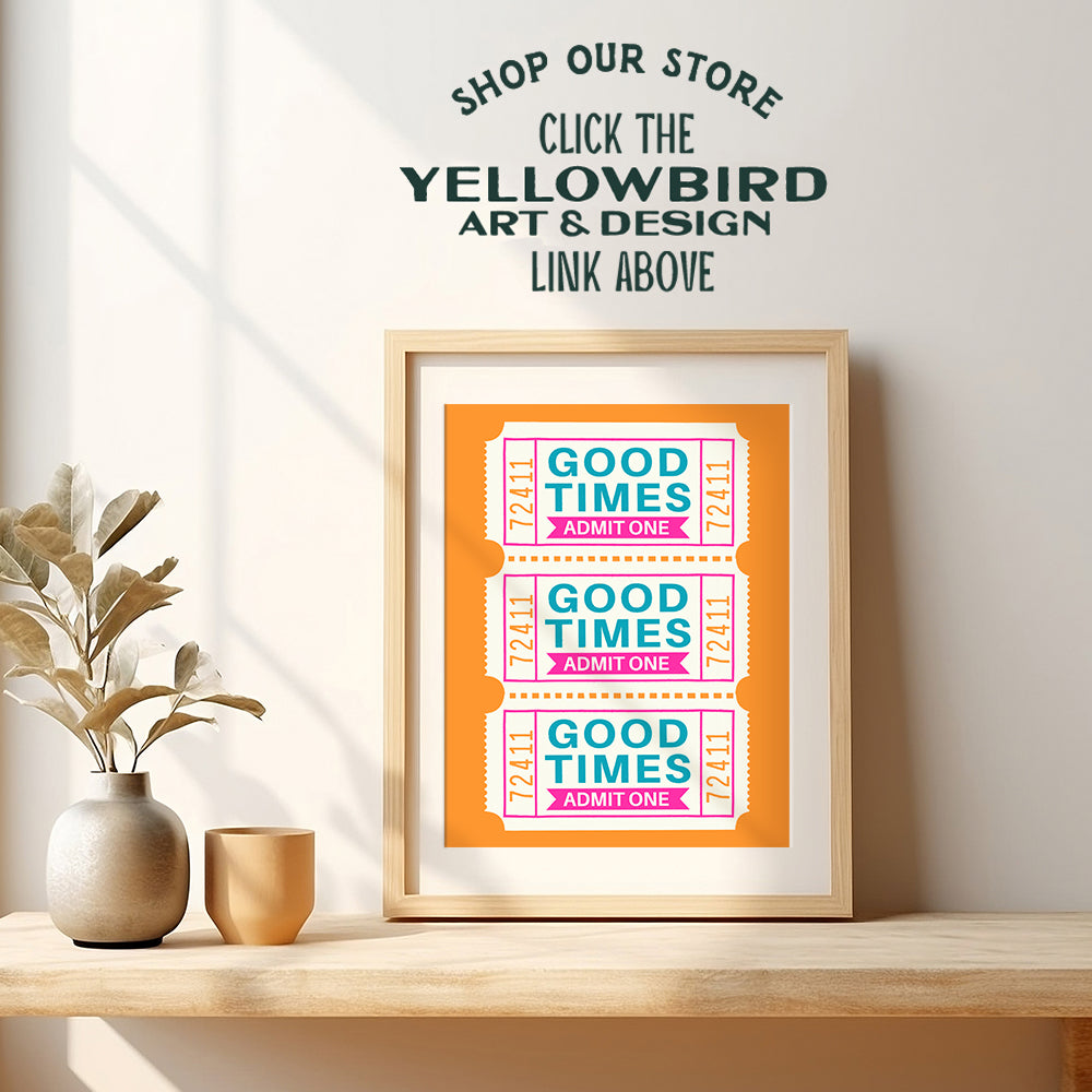 Good Times Trendy Wall Decor - 70s Pop art Retro style Cute Preppy Room Decor - positive Indie Minimalist Wall Art - Funky Wall Art, Eclectic Wall Decor for Women - Chic Home Decor Living room 8x10