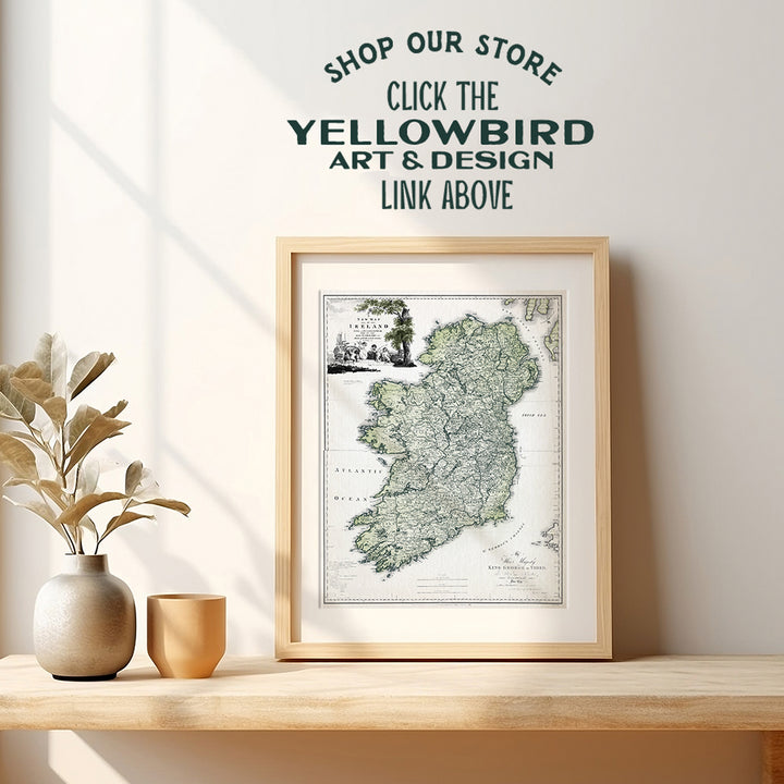 Vintage Map of Ireland - Irish Home Decor - Irish Gifts - Irish Wall Art - Antique Retro Style Irish Wall Decor - Celtic Wall Decor Poster Print