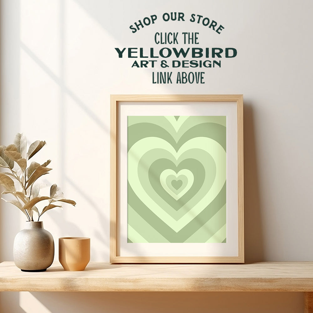 Green Heart Farmhouse Wall Art - Boho-chic Wall Decor - Cute Aesthetic Room Decor - Retro style Pop art Modern art Funky Preppy Room Decor - Trendy Bedroom decoration for Women Woman Teen Girls Girl