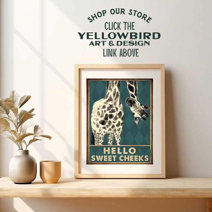 Giraffe Decor - Bathroom Wall Art Decorations - Hello Sweet Cheeks Bathroom Sign - Funny Bathroom Decor Poster - Bathroom Pictures - Cute Bathroom Accessories - Bath Wall Decor - Guest Bathroom