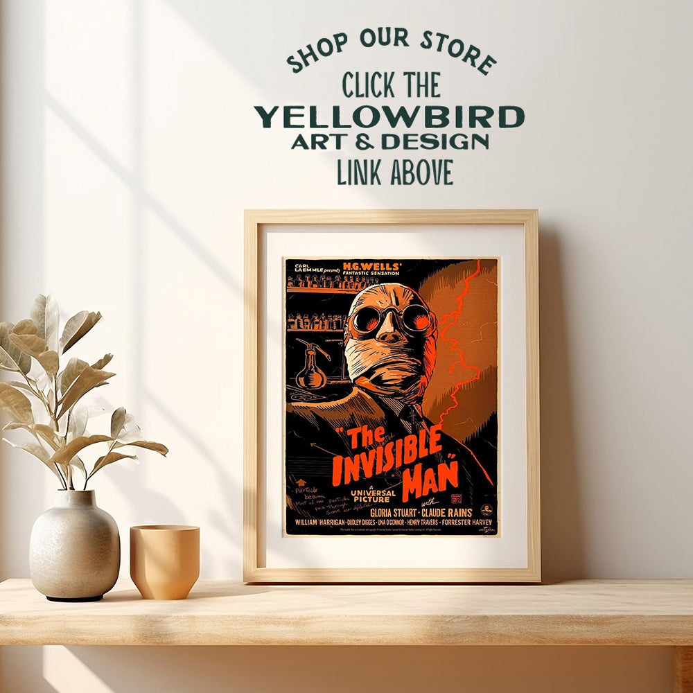 The Invisible Man - 8x10 Vintage Hollywood Horror Movie Poster Wall Art Print - Creepy Classic Scary Movie Home Decor Picture for Man Cave, Boys Bedroom, Teens Room - Gift for Men